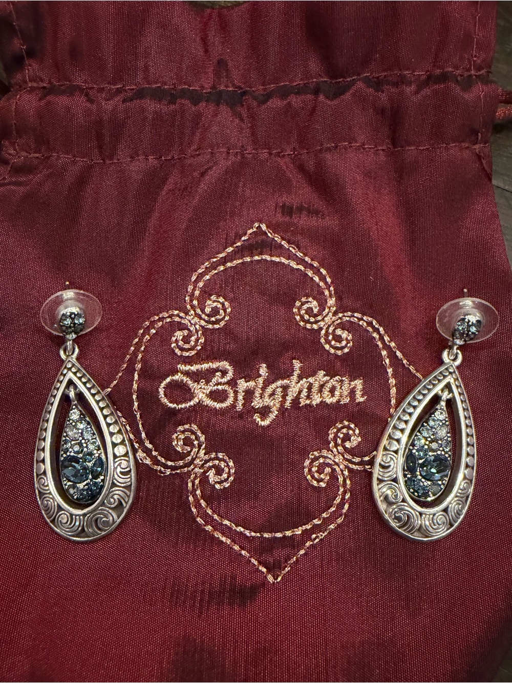 Brighton Crystal Voyage Teardrop Post Drop Earrings "Blessings" with Pouch